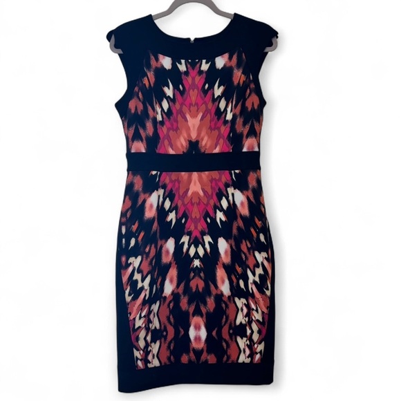 Maggy London Dresses & Skirts - Maggy London Dress Size 8 Abstract Multicolor Sheath Cut Knee Length Cap Sleeve